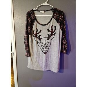 Christmas Tshirt Exclusive One Pajama Top Womens XL Gray Thin Top (A700)‎